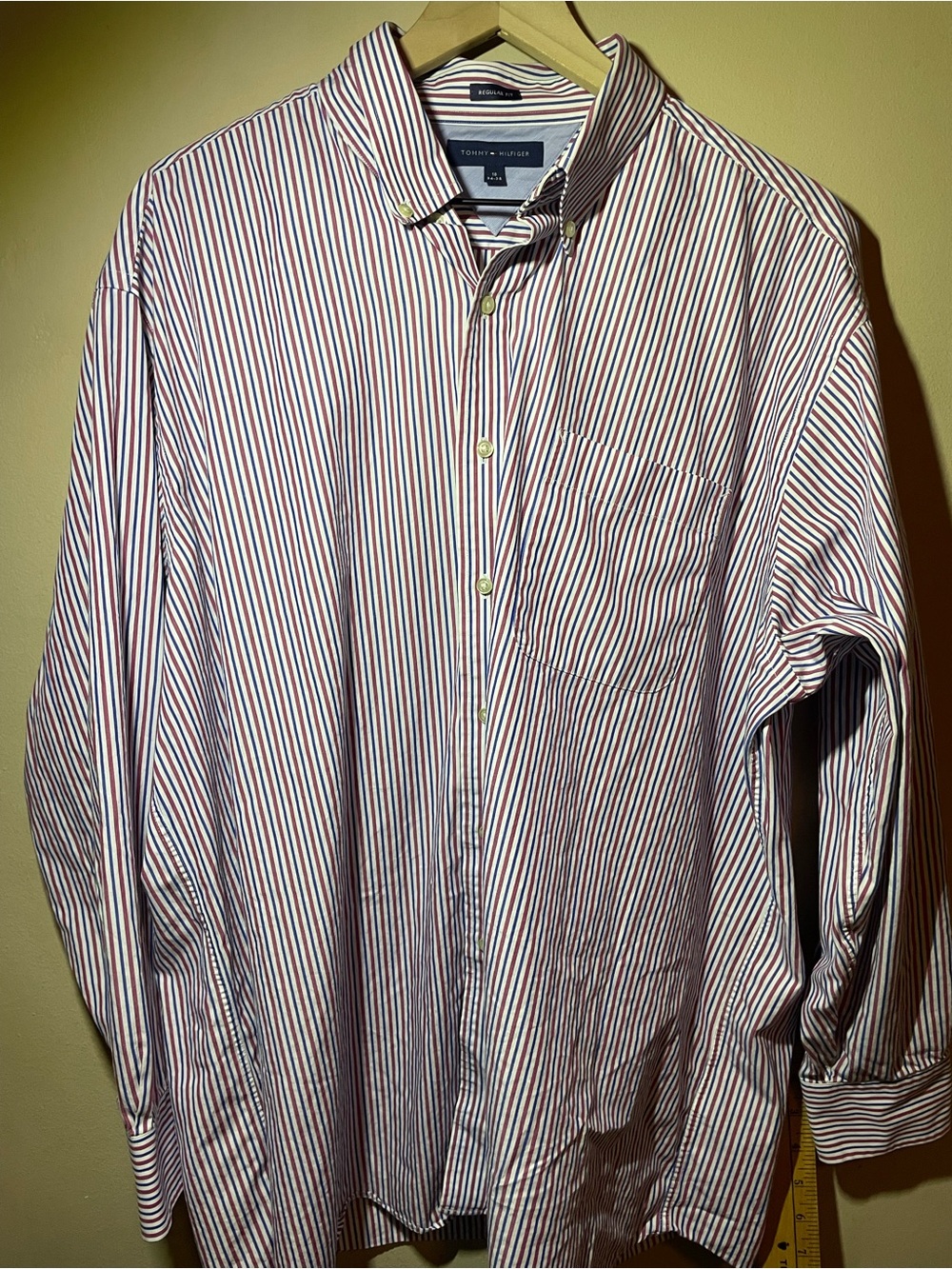 Tommy Hilfiger Men’s Red, White & Blue Vertical Stripe Button-Down Shirt
